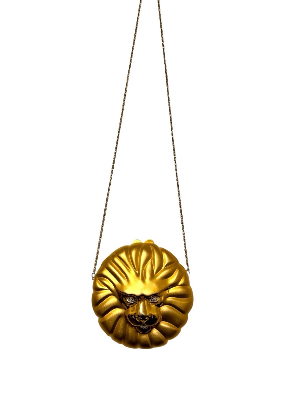 Beverly Hills Bag Lady 90s Sparkly Golden Lion Head Leo Metal Bag Miniaudière